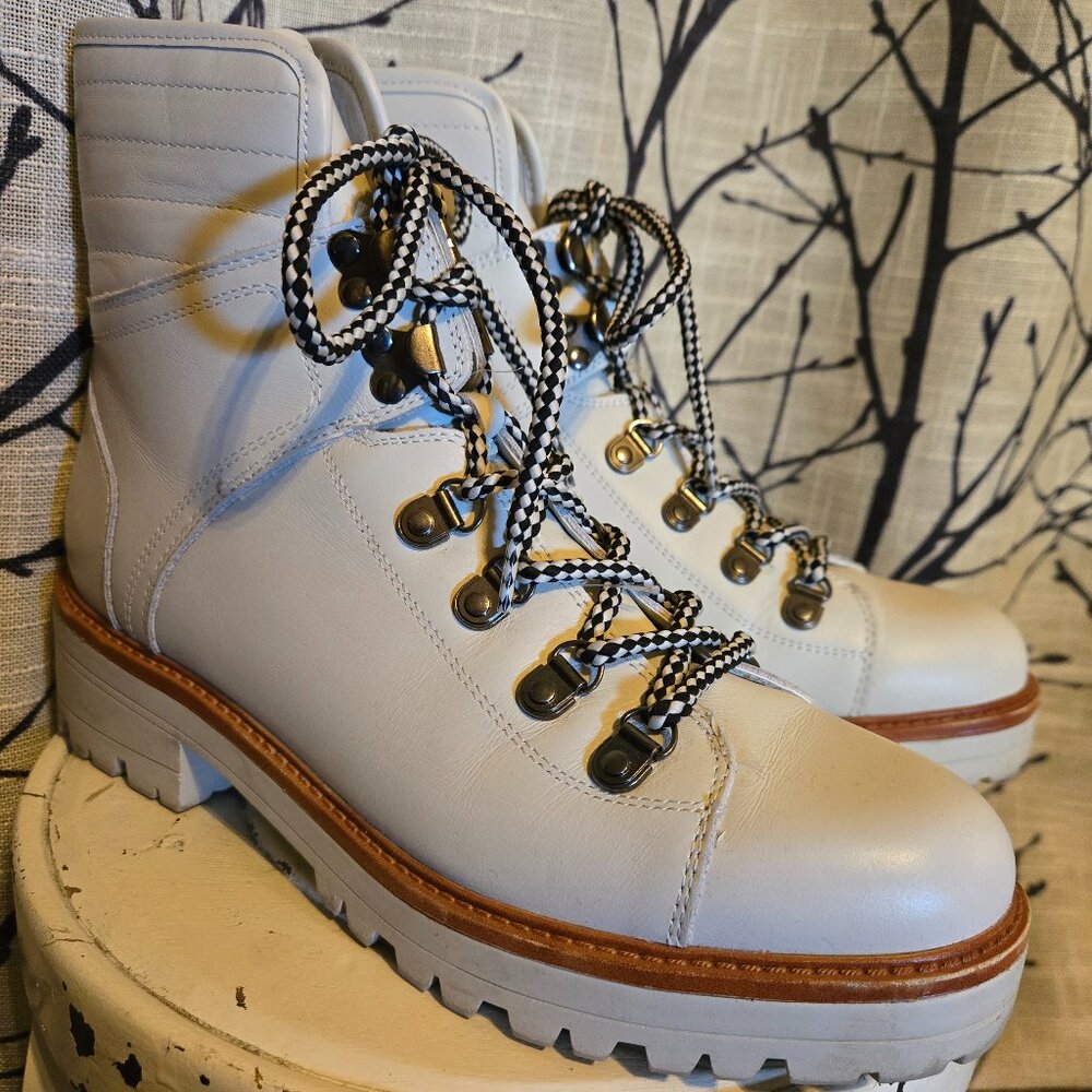 Marc Fisher white leather lace up winter combat boots